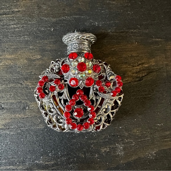 Other - Vintage Red Glass Metal Wrapped Czech Bottle